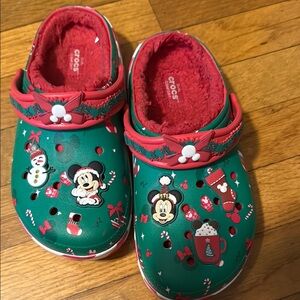 Crocs Green Holiday Clogs with Red Lining Disney